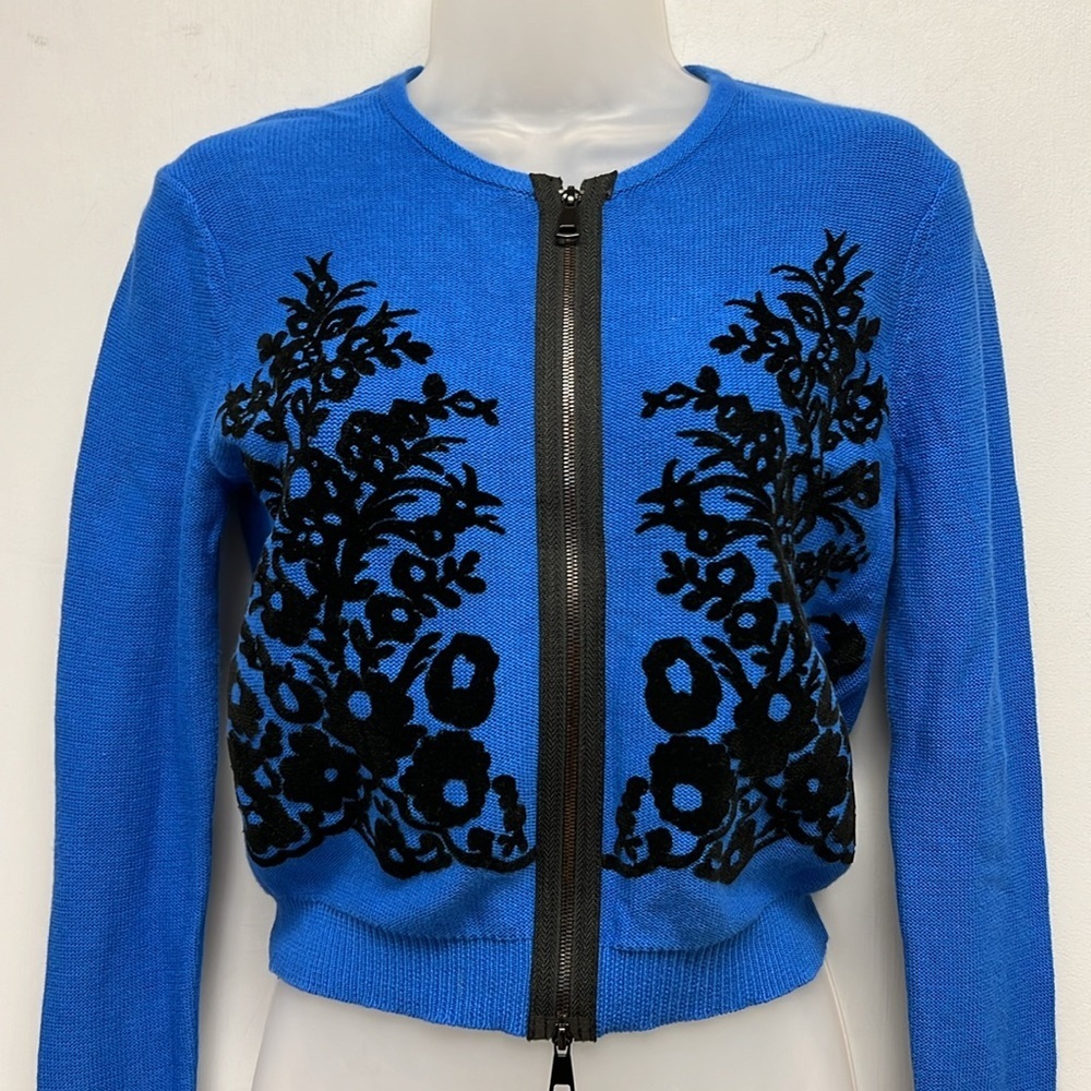 Tracy Reese Women’s Velvet Embellished Full Zip Sweater Size Small